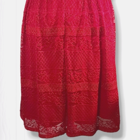 Alya Women's Red Floral Lace Short Sleeve Pleated A-Line Mini Dress Size Large - Picture 9 of 13
